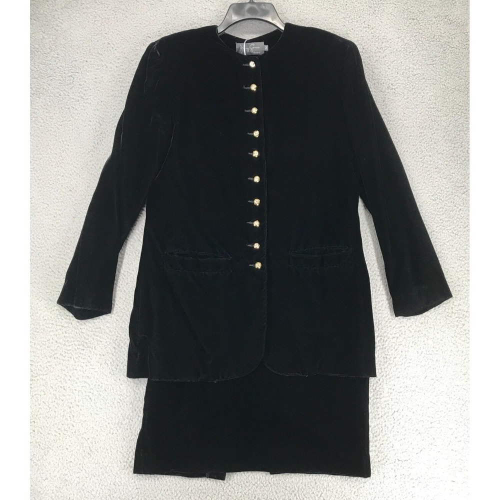 Vintage Jimmy Garcia Velvet Midi Skirt Suit Size 10 Jacket Sz M Lined Black NWT